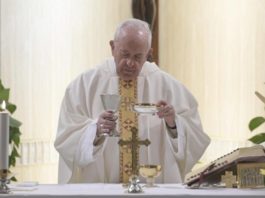 El Papa Francisco celebra la Misa matutina en la capilla de la Casa de Santa Marta (Vatican Media)