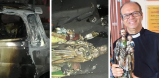 Incendian auto de sacerdote pero la imagen de San José quedó intacta
