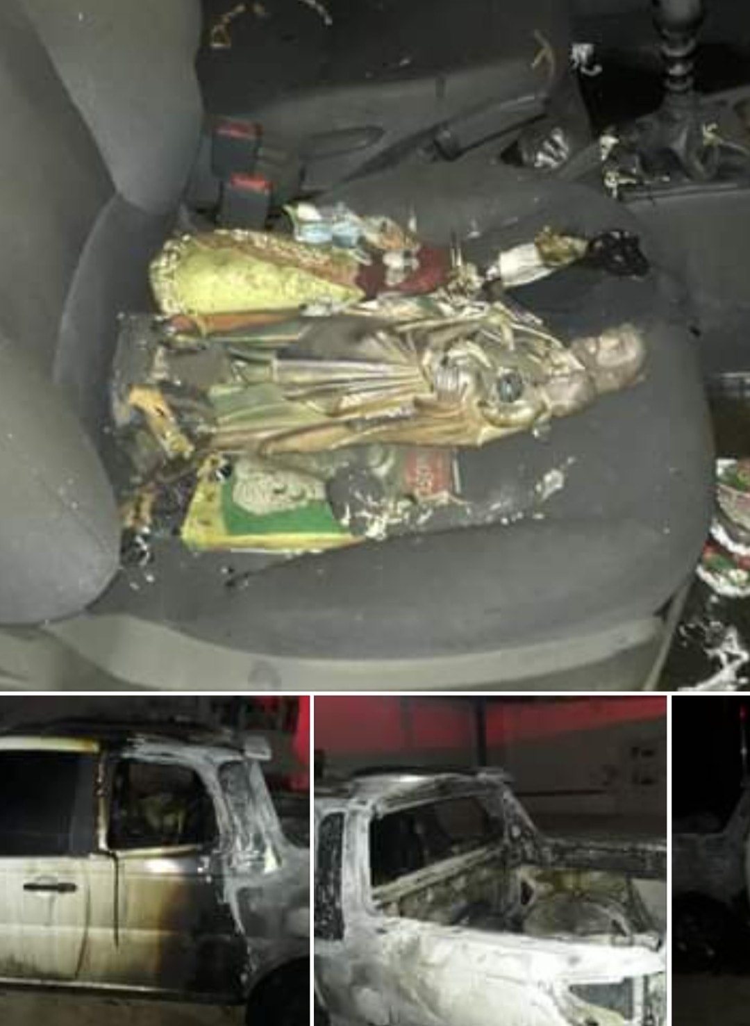 Incendian auto de sacerdote pero la imagen de San José quedó intacta